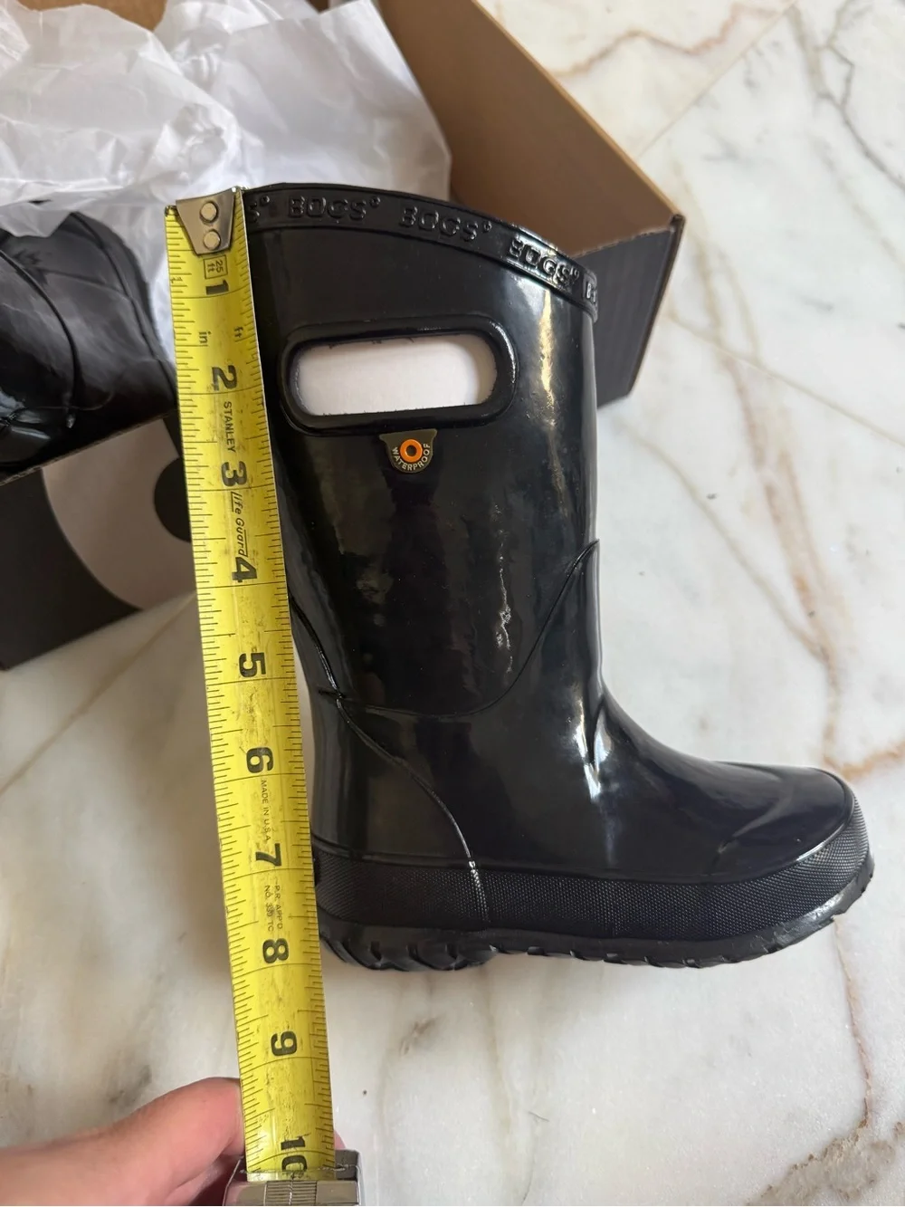 BOGS Kids Glossy Black Tall Rainboot Rain Boots Waterproof size 8 Toddler NEW